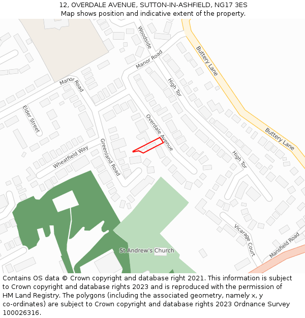 12, OVERDALE AVENUE, SUTTON-IN-ASHFIELD, NG17 3ES: Location map and indicative extent of plot