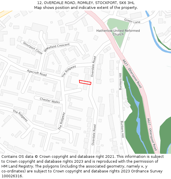 12, OVERDALE ROAD, ROMILEY, STOCKPORT, SK6 3HL: Location map and indicative extent of plot