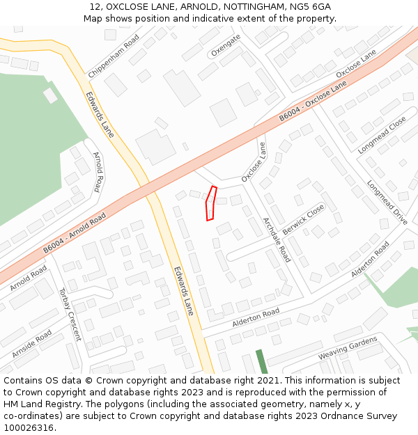 12, OXCLOSE LANE, ARNOLD, NOTTINGHAM, NG5 6GA: Location map and indicative extent of plot