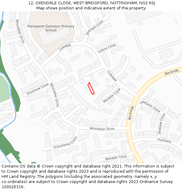 12, OXENDALE CLOSE, WEST BRIDGFORD, NOTTINGHAM, NG2 6SJ: Location map and indicative extent of plot