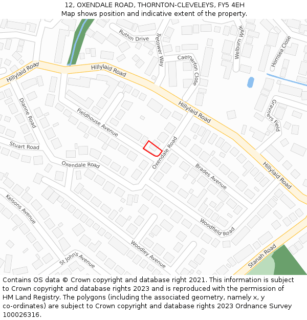 12, OXENDALE ROAD, THORNTON-CLEVELEYS, FY5 4EH: Location map and indicative extent of plot