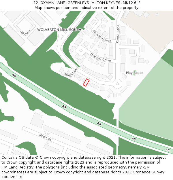 12, OXMAN LANE, GREENLEYS, MILTON KEYNES, MK12 6LF: Location map and indicative extent of plot