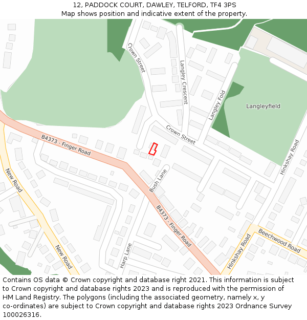 12, PADDOCK COURT, DAWLEY, TELFORD, TF4 3PS: Location map and indicative extent of plot