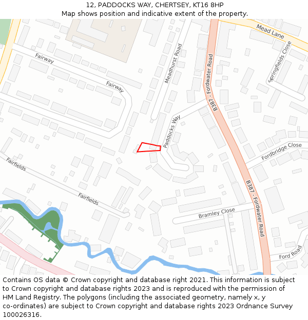 12, PADDOCKS WAY, CHERTSEY, KT16 8HP: Location map and indicative extent of plot