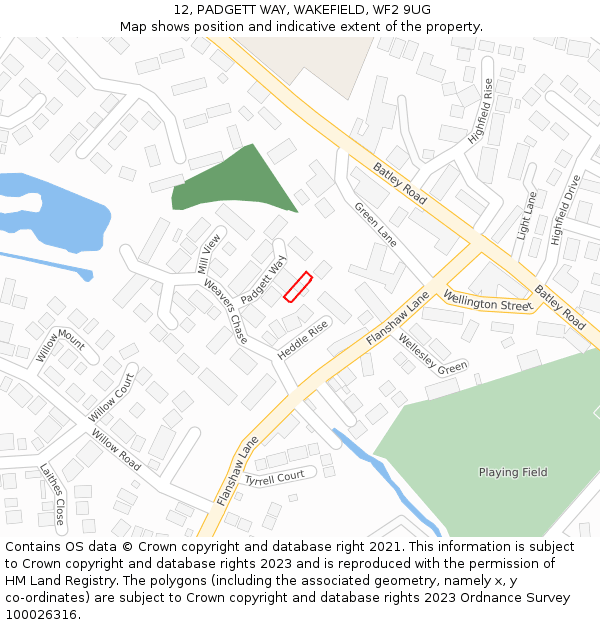 12, PADGETT WAY, WAKEFIELD, WF2 9UG: Location map and indicative extent of plot