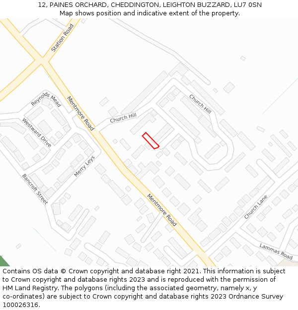 12, PAINES ORCHARD, CHEDDINGTON, LEIGHTON BUZZARD, LU7 0SN: Location map and indicative extent of plot