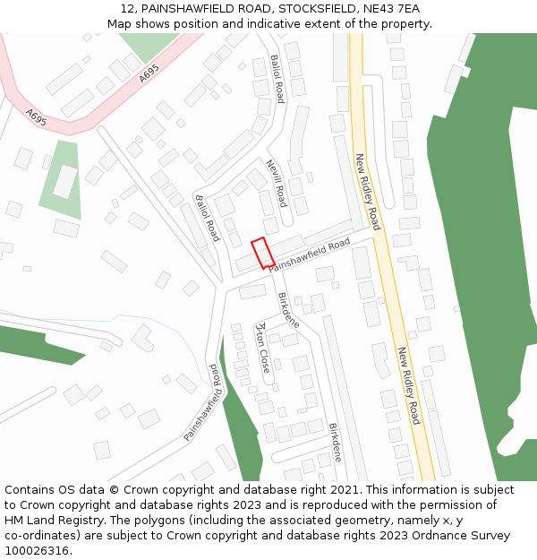 12, PAINSHAWFIELD ROAD, STOCKSFIELD, NE43 7EA: Location map and indicative extent of plot