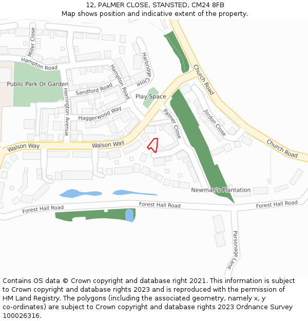 12, PALMER CLOSE, STANSTED, CM24 8FB: Location map and indicative extent of plot