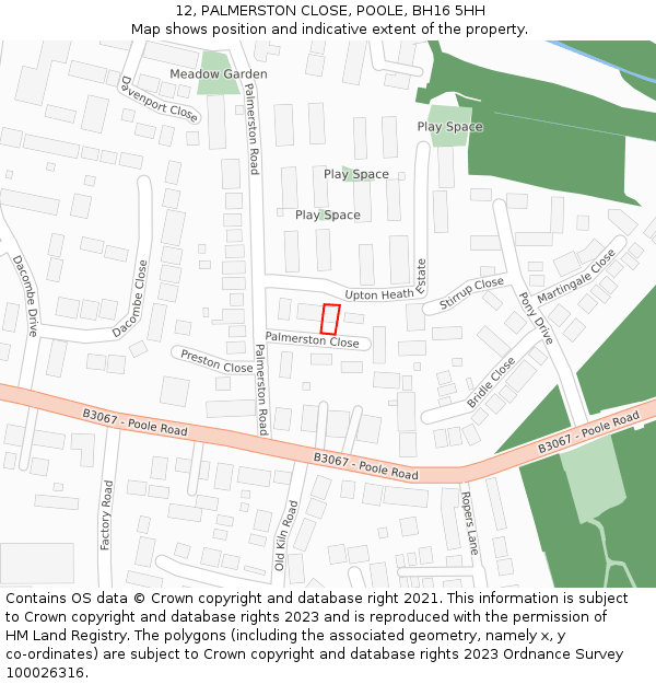 12, PALMERSTON CLOSE, POOLE, BH16 5HH: Location map and indicative extent of plot