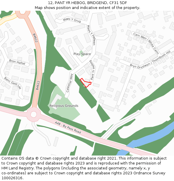 12, PANT YR HEBOG, BRIDGEND, CF31 5DF: Location map and indicative extent of plot