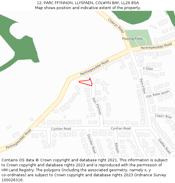 12, PARC FFYNNON, LLYSFAEN, COLWYN BAY, LL29 8SA: Location map and indicative extent of plot