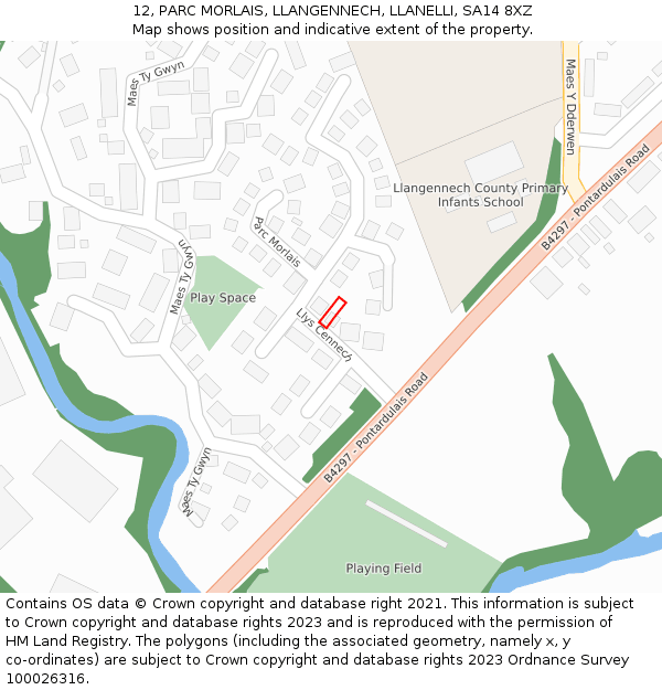 12, PARC MORLAIS, LLANGENNECH, LLANELLI, SA14 8XZ: Location map and indicative extent of plot