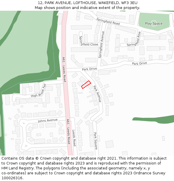 12, PARK AVENUE, LOFTHOUSE, WAKEFIELD, WF3 3EU: Location map and indicative extent of plot