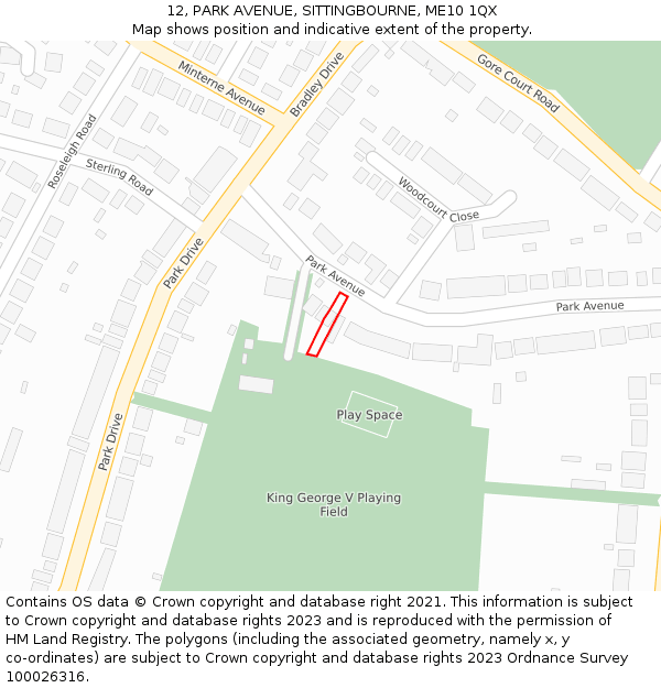 12, PARK AVENUE, SITTINGBOURNE, ME10 1QX: Location map and indicative extent of plot