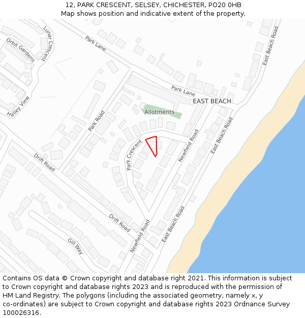 12, PARK CRESCENT, SELSEY, CHICHESTER, PO20 0HB: Location map and indicative extent of plot