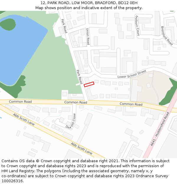 12, PARK ROAD, LOW MOOR, BRADFORD, BD12 0EH: Location map and indicative extent of plot