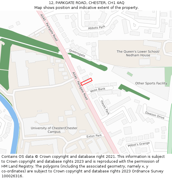 12, PARKGATE ROAD, CHESTER, CH1 4AQ: Location map and indicative extent of plot