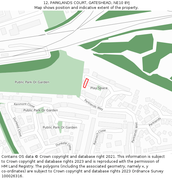 12, PARKLANDS COURT, GATESHEAD, NE10 8YJ: Location map and indicative extent of plot