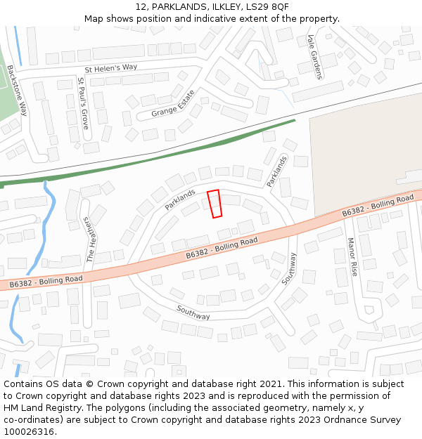 12, PARKLANDS, ILKLEY, LS29 8QF: Location map and indicative extent of plot