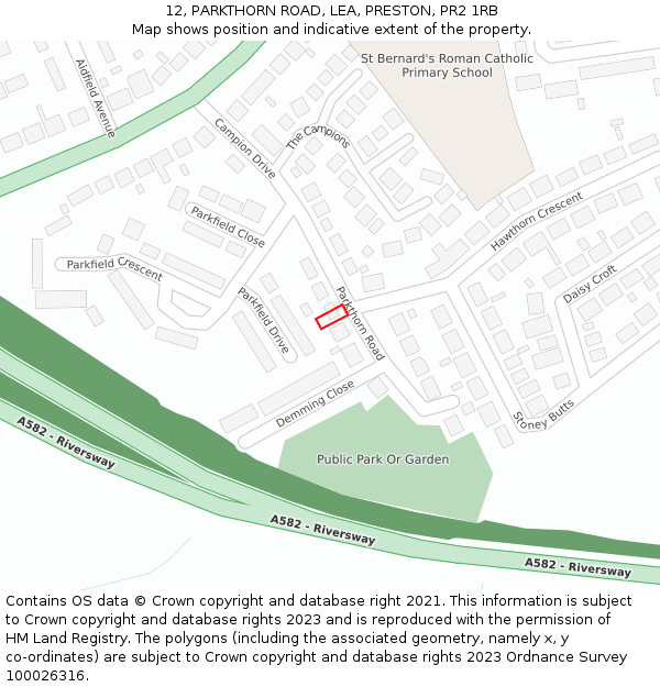 12, PARKTHORN ROAD, LEA, PRESTON, PR2 1RB: Location map and indicative extent of plot