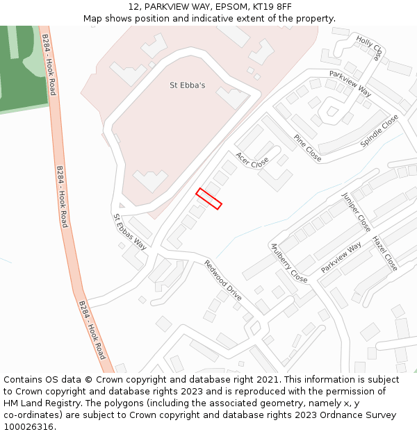 12, PARKVIEW WAY, EPSOM, KT19 8FF: Location map and indicative extent of plot