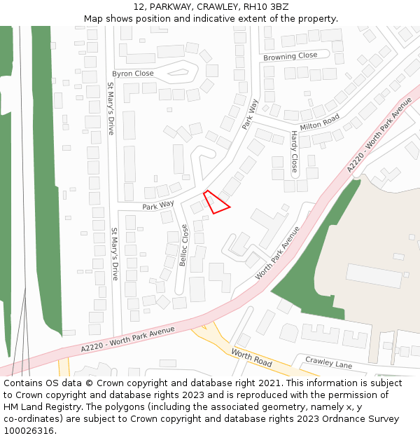 12, PARKWAY, CRAWLEY, RH10 3BZ: Location map and indicative extent of plot