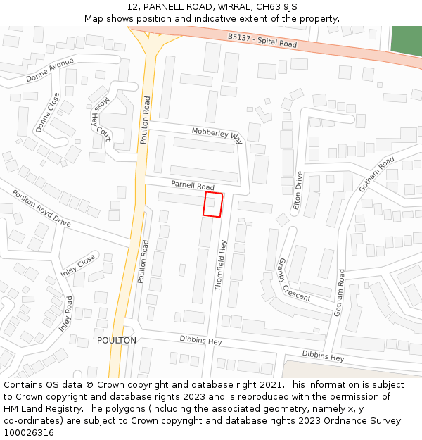 12, PARNELL ROAD, WIRRAL, CH63 9JS: Location map and indicative extent of plot