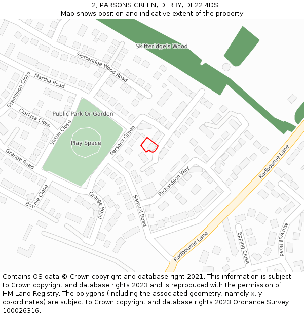 12, PARSONS GREEN, DERBY, DE22 4DS: Location map and indicative extent of plot