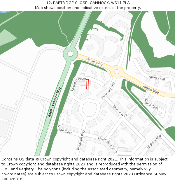 12, PARTRIDGE CLOSE, CANNOCK, WS11 7LA: Location map and indicative extent of plot