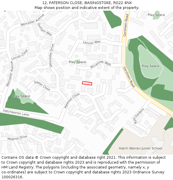 12, PATERSON CLOSE, BASINGSTOKE, RG22 4NX: Location map and indicative extent of plot