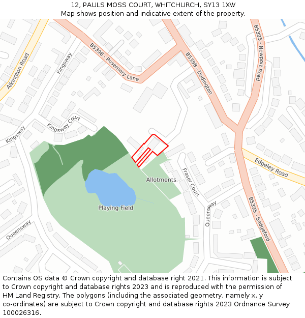 12, PAULS MOSS COURT, WHITCHURCH, SY13 1XW: Location map and indicative extent of plot