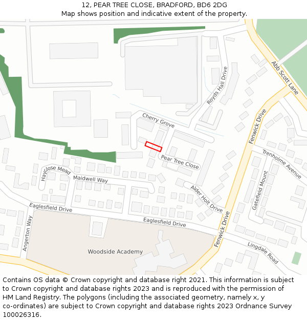 12, PEAR TREE CLOSE, BRADFORD, BD6 2DG: Location map and indicative extent of plot