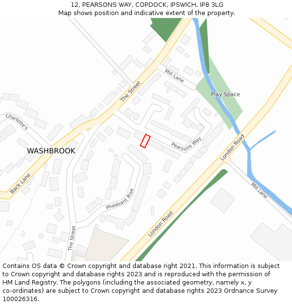 12, PEARSONS WAY, COPDOCK, IPSWICH, IP8 3LG: Location map and indicative extent of plot