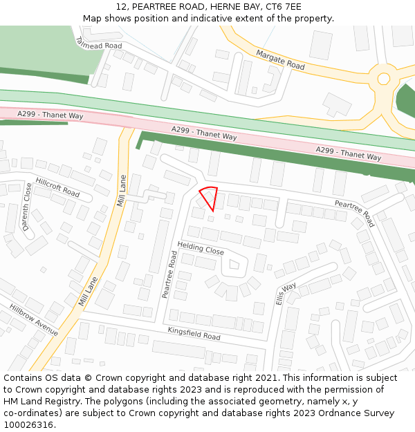 12, PEARTREE ROAD, HERNE BAY, CT6 7EE: Location map and indicative extent of plot