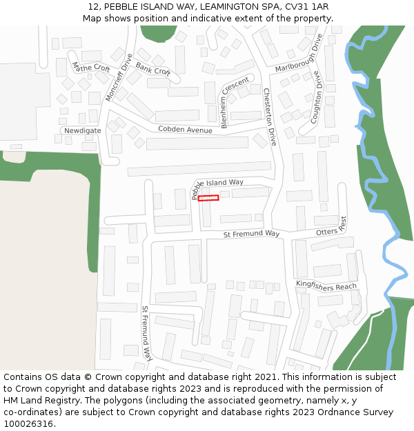 12, PEBBLE ISLAND WAY, LEAMINGTON SPA, CV31 1AR: Location map and indicative extent of plot