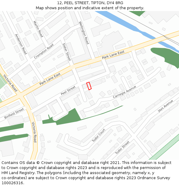 12, PEEL STREET, TIPTON, DY4 8RG: Location map and indicative extent of plot