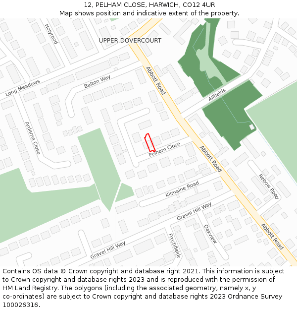 12, PELHAM CLOSE, HARWICH, CO12 4UR: Location map and indicative extent of plot