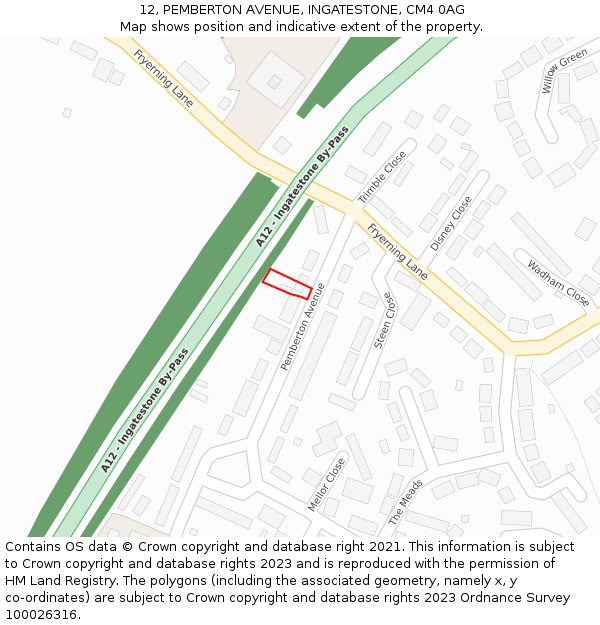 12, PEMBERTON AVENUE, INGATESTONE, CM4 0AG: Location map and indicative extent of plot