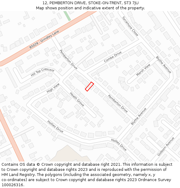 12, PEMBERTON DRIVE, STOKE-ON-TRENT, ST3 7JU: Location map and indicative extent of plot
