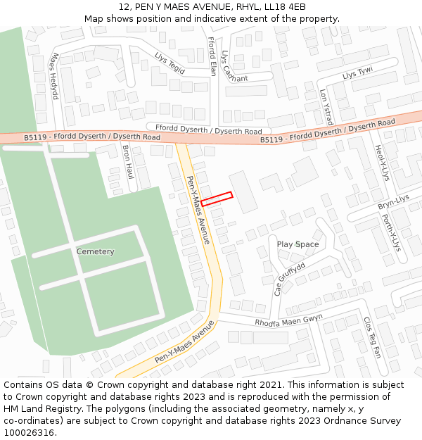 12, PEN Y MAES AVENUE, RHYL, LL18 4EB: Location map and indicative extent of plot