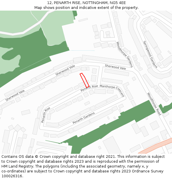 12, PENARTH RISE, NOTTINGHAM, NG5 4EE: Location map and indicative extent of plot