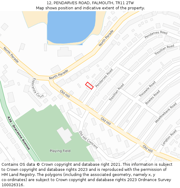 12, PENDARVES ROAD, FALMOUTH, TR11 2TW: Location map and indicative extent of plot