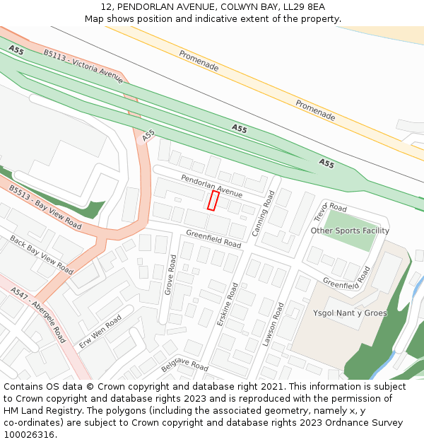 12, PENDORLAN AVENUE, COLWYN BAY, LL29 8EA: Location map and indicative extent of plot