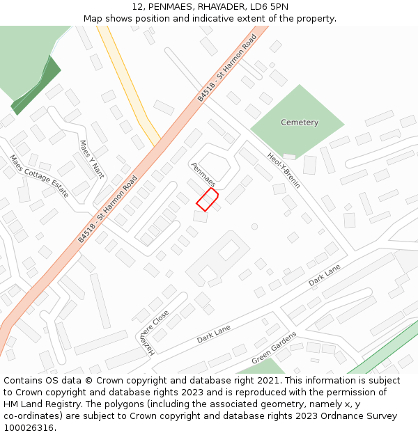 12, PENMAES, RHAYADER, LD6 5PN: Location map and indicative extent of plot