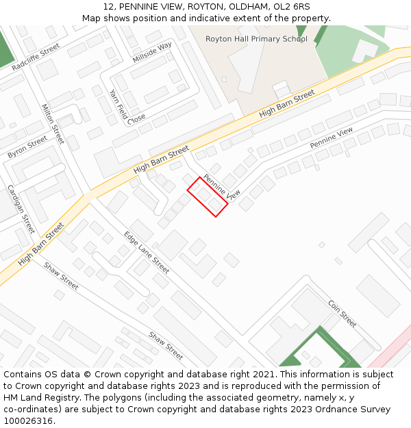 12, PENNINE VIEW, ROYTON, OLDHAM, OL2 6RS: Location map and indicative extent of plot