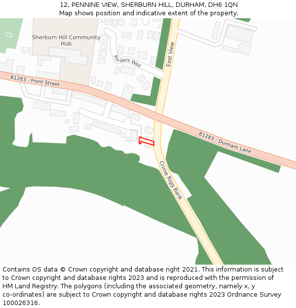 12, PENNINE VIEW, SHERBURN HILL, DURHAM, DH6 1QN: Location map and indicative extent of plot