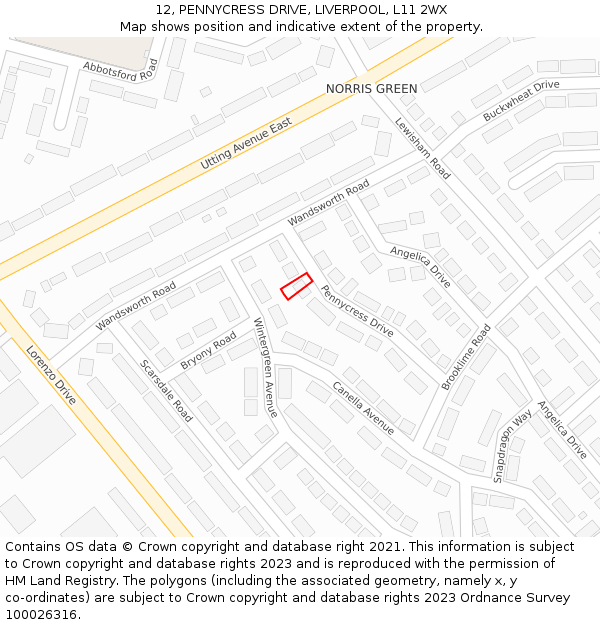 12, PENNYCRESS DRIVE, LIVERPOOL, L11 2WX: Location map and indicative extent of plot