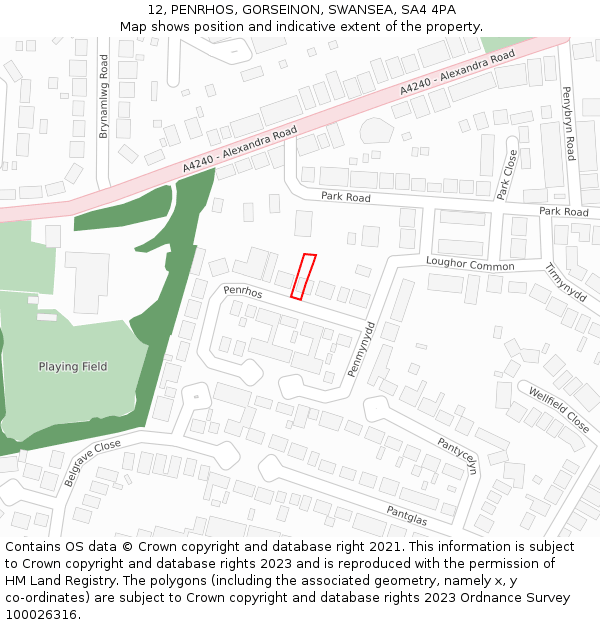 12, PENRHOS, GORSEINON, SWANSEA, SA4 4PA: Location map and indicative extent of plot