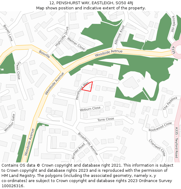 12, PENSHURST WAY, EASTLEIGH, SO50 4RJ: Location map and indicative extent of plot