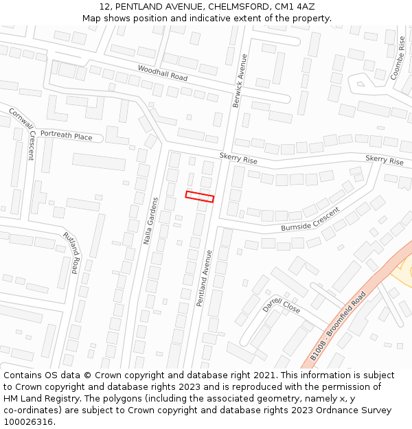 12, PENTLAND AVENUE, CHELMSFORD, CM1 4AZ: Location map and indicative extent of plot